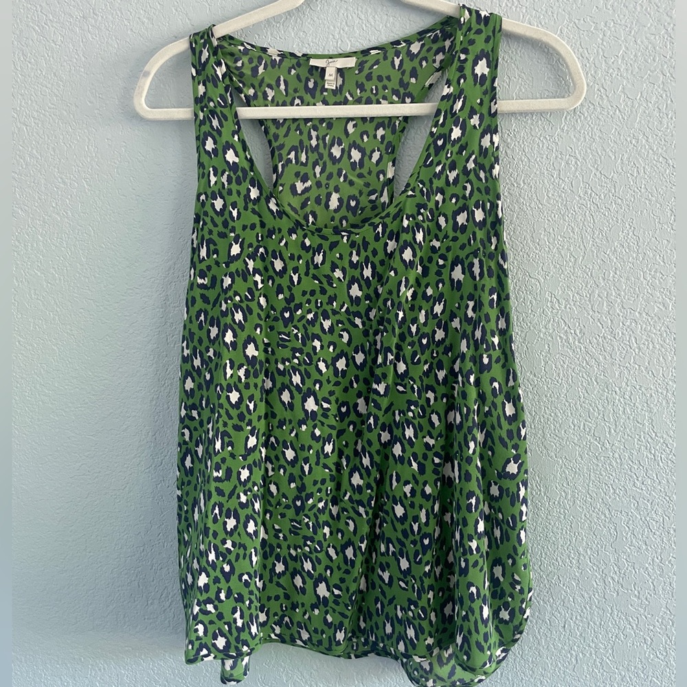 Joie Silk Navy Green Leopard Tank Medium